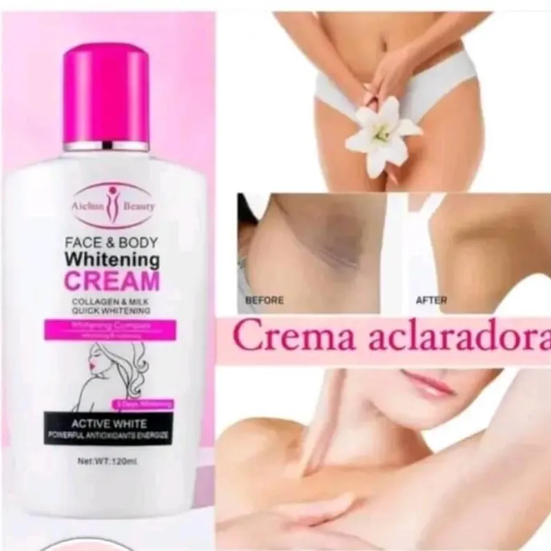 CREMA BLANQUEADORA ROSTRO Y CUERPO  BLANQUEAMIENTO RÁPIDO CON COLÁGENO Y LECHE (120ml)