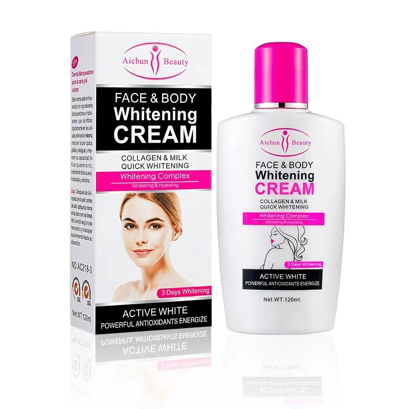 CREMA BLANQUEADORA ROSTRO Y CUERPO  BLANQUEAMIENTO RÁPIDO CON COLÁGENO Y LECHE (120ml)