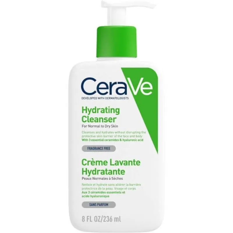 Crema Limpiadora Hidratante En Espuma CeraVe: Hidratación Y Limpieza Suaves Para Pieles Normales A Secas, 236 Ml