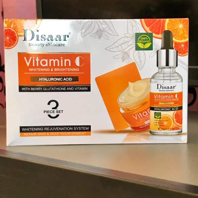 Cuidado de la piel de Disaar Beauty Vitamina C y  ÁCIDO HIALURÓNICO . Conjunto de 3 Piezas 