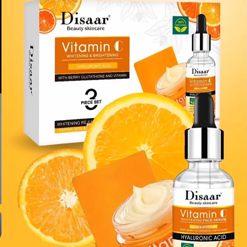 Cuidado de la piel de Disaar Beauty Vitamina C y  ÁCIDO HIALURÓNICO . Conjunto de 3 Piezas 