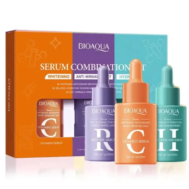 El "Serum Combination Set" de Bioaqua es un conjunto de tres sérums faciales: 