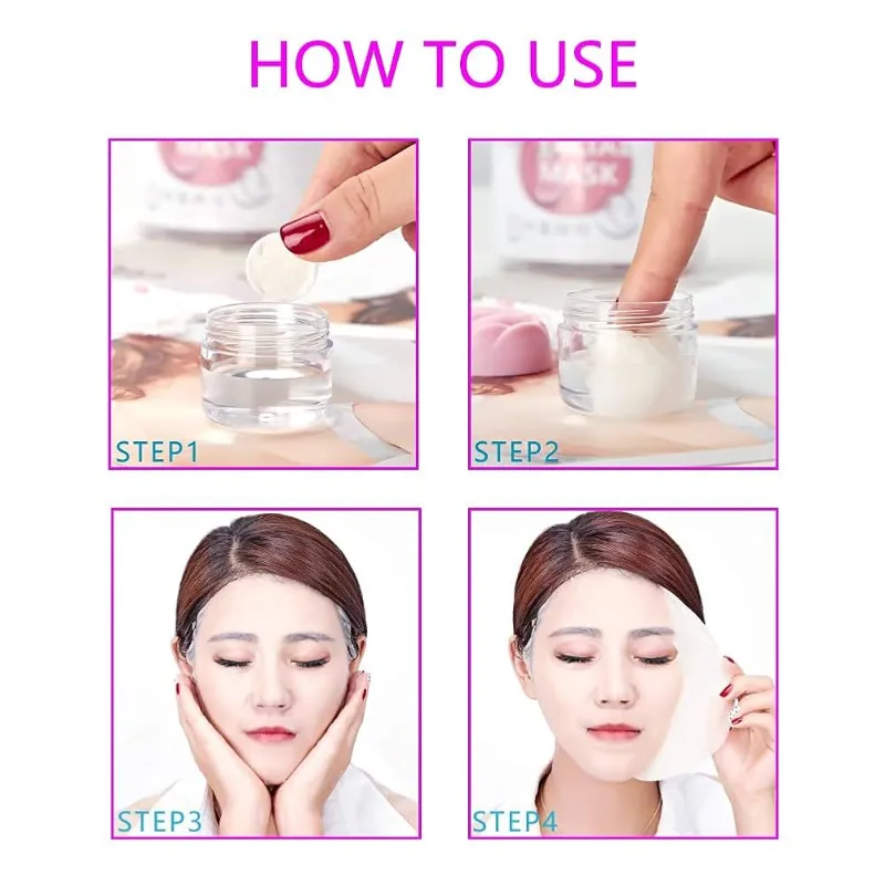 Mascarilla facial  desechables de algodón comprimido para el cuidado de la piel.