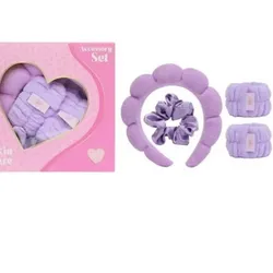 Set de Accesorios (4 piezas ) Diadema , muñequeras y felpa de satén para el cabello 
