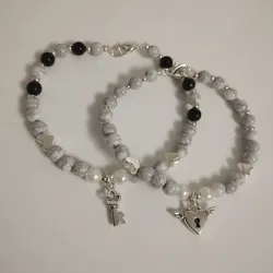 Pulseras de pareja , llave y corazón en piedras craqueladas con cierre 🤍🤍