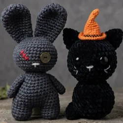Conejito zombie y gato de la bruja
