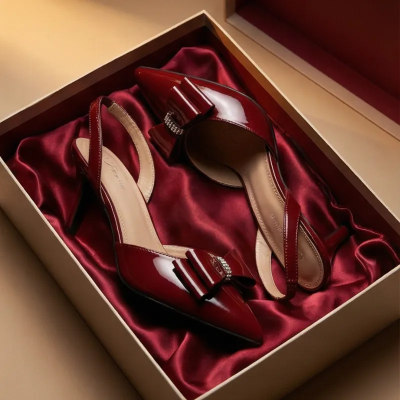 3. Burgundy Bow Heels 🎀