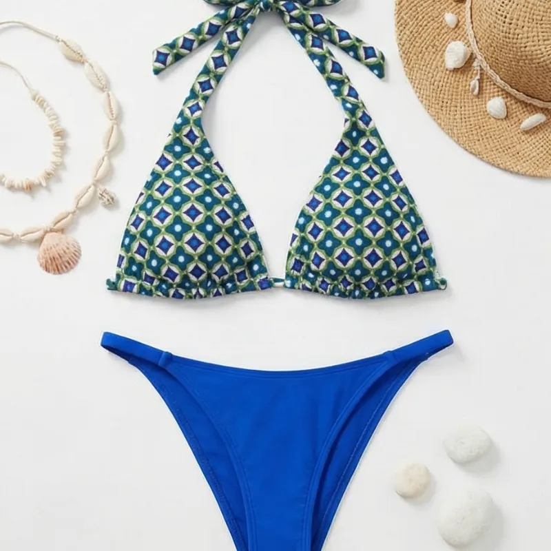 💙 Bikini estampado + bottom azul
