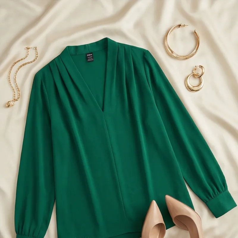 💚 Emerald V-Neck Blous