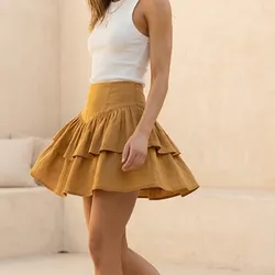 🤎 FALDA CAMEL CON VOLANTES