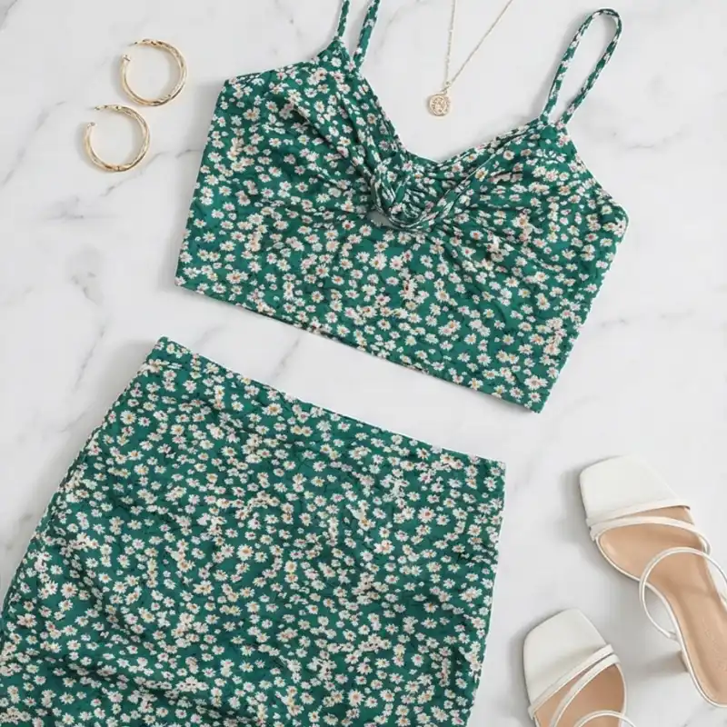 🌿 Green Floral Set