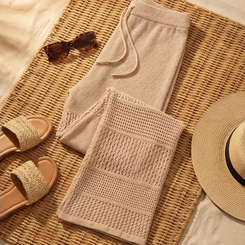 🤎 Pantalon tejido beige (set playa)