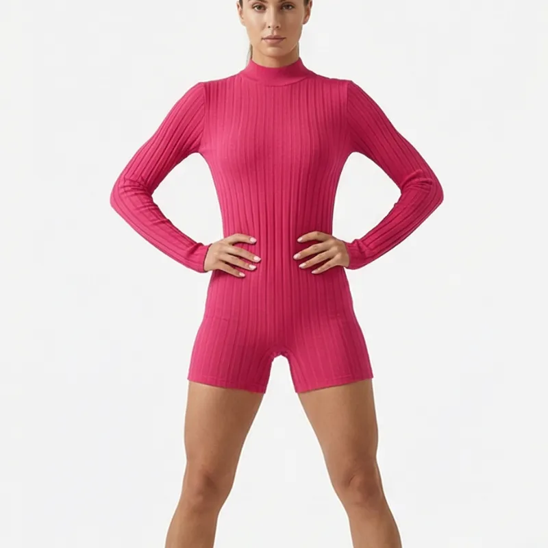 💗 Pink Ribbed Romper