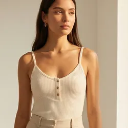 🤍 Top Ribbed Nude Button