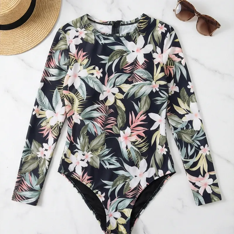 🌺 Traje de baño manga larga tropical