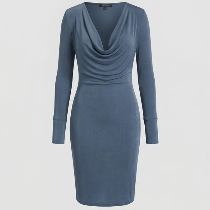 💙 Vestido azul elegante manga larga