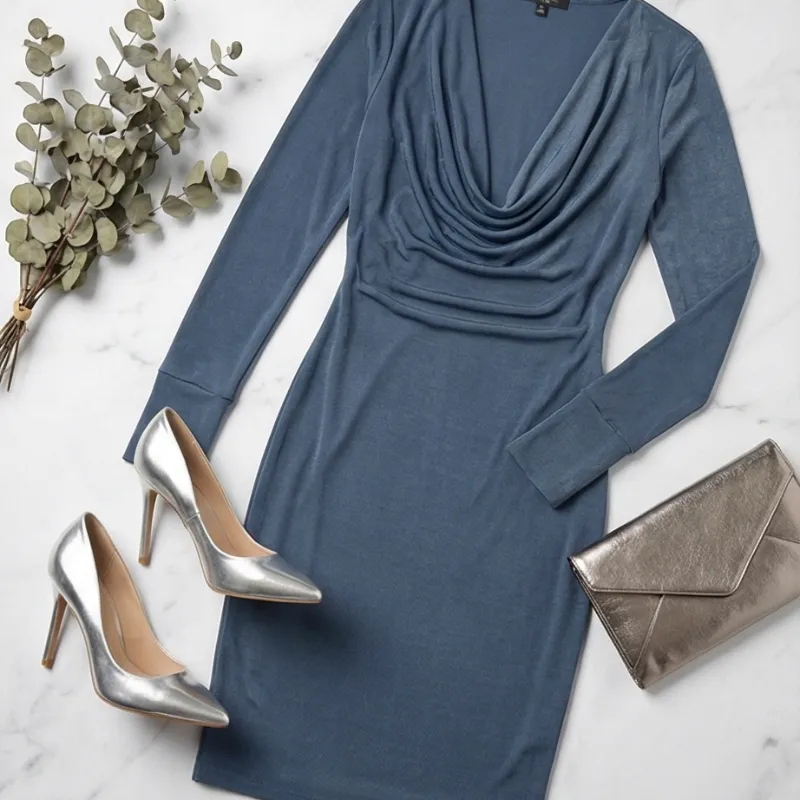 💙 Vestido azul elegante manga larga