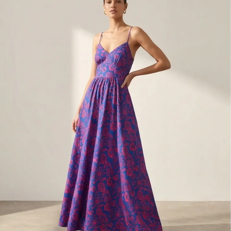 💙 Vestido largo azul estampado