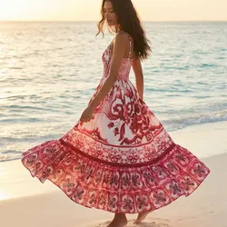 ❤️ Vestido largo rojo estampado