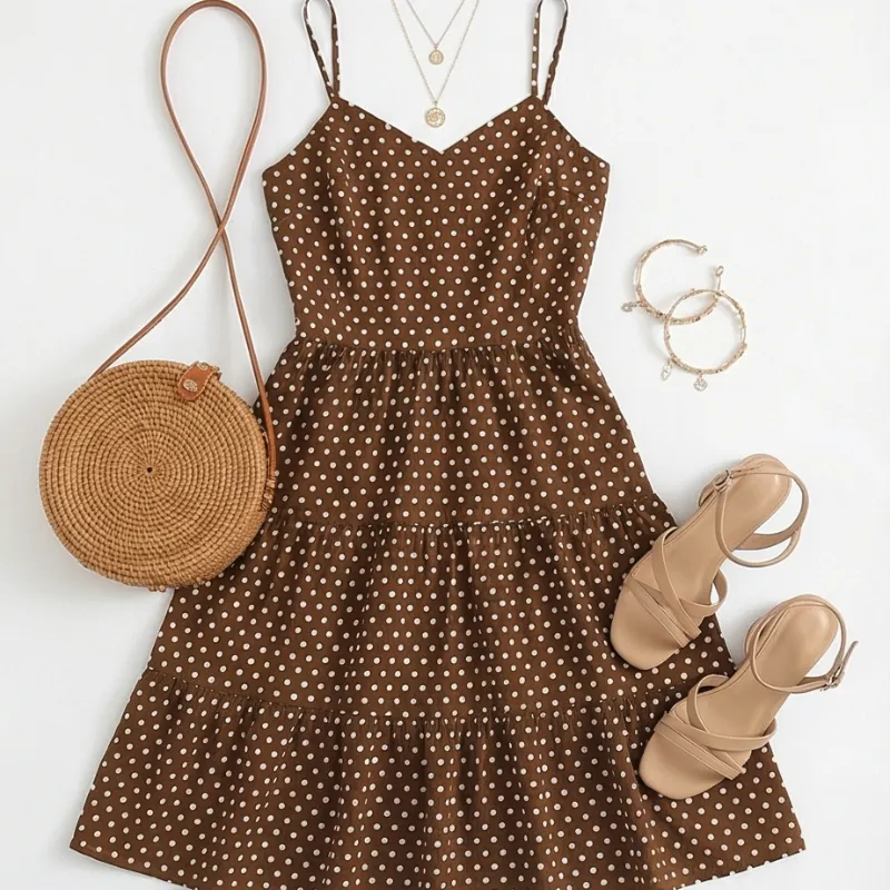 🤎 Vestido marrón con lunares