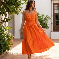 🧡 Vestido naranja largo