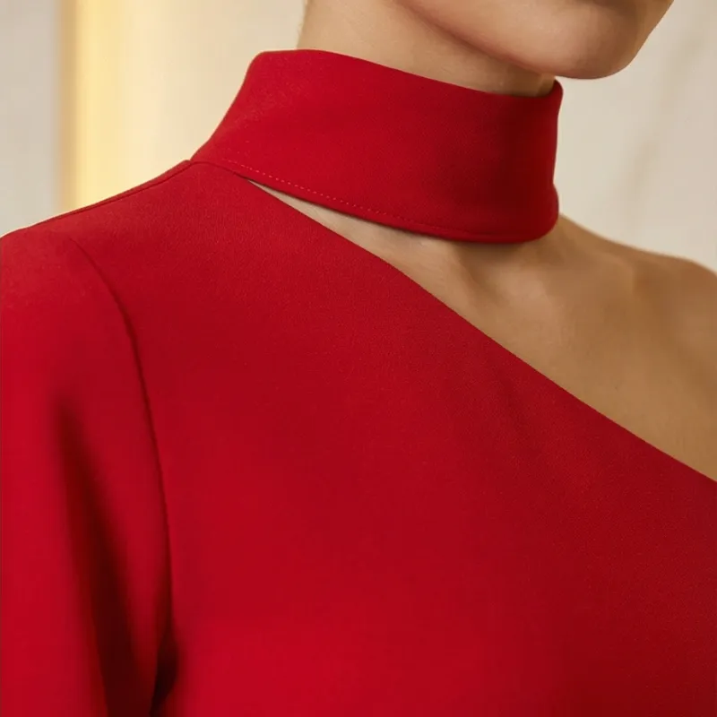 ❤️ Vestido rojo elegante una manga