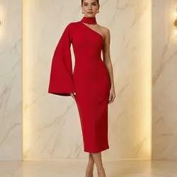 ❤️ Vestido rojo elegante una manga