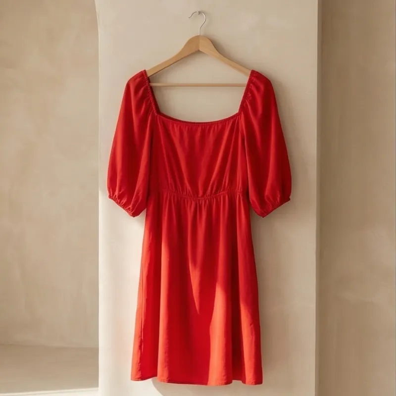 ❤️ Vestido rojo manga corta