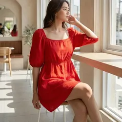 ❤️ Vestido rojo manga corta
