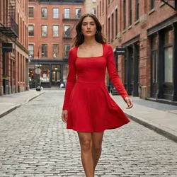 ❤️ Vestido rojo manga larga