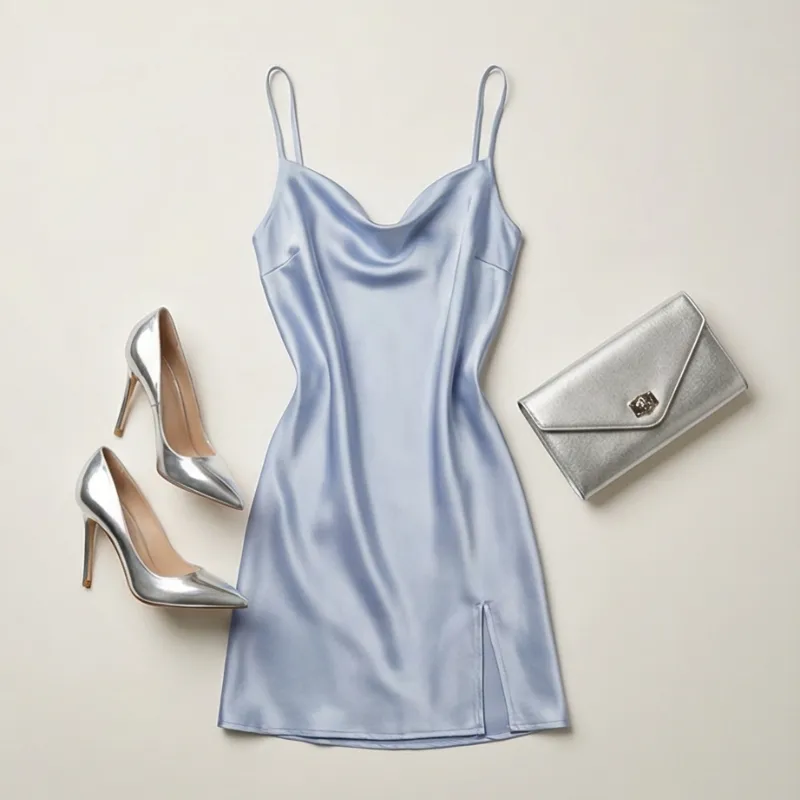 🤍 Vestido satinado azul claro