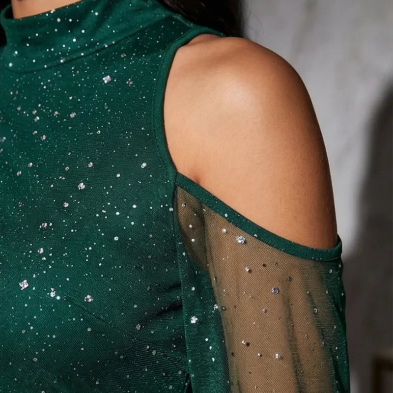 💚 Vestido verde brillante elegante