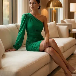 💚 Vestido verde elegante una manga
