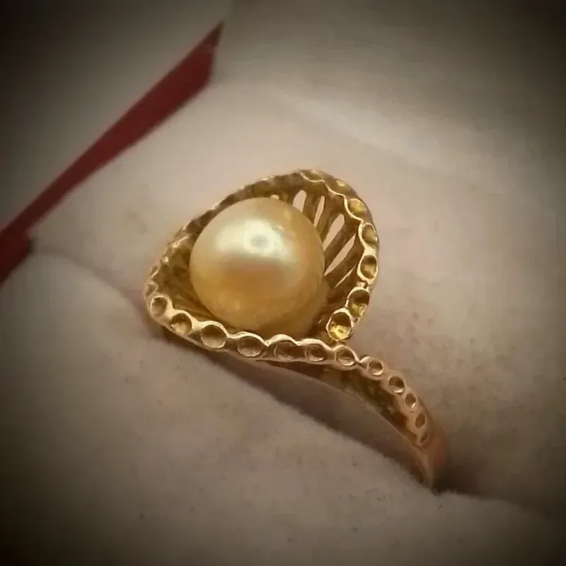 Anillo 10k Exclusivo Oro Rosa Con Perla Talla 7-1/2