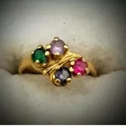 Anillo con 4 gemas de colores diferentes talla 6