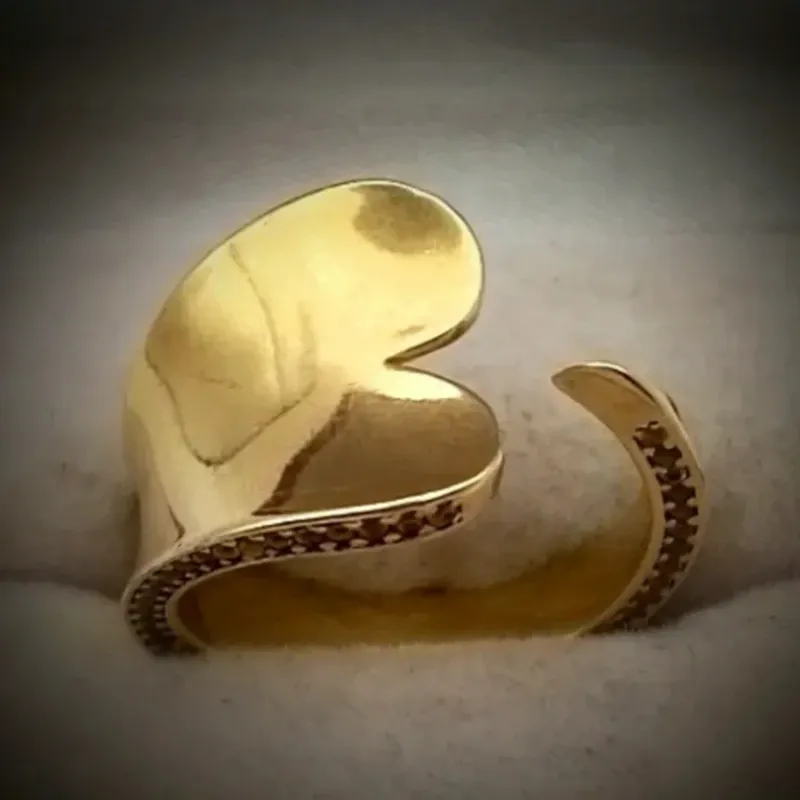 Anillo Corazón Abierto Super Exclusivo Con Circones Blancos Pequeños talla 7-3/4