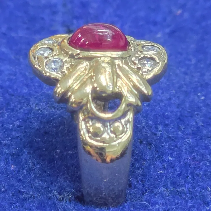 Anillo de 14k Con Piedra Rosa y Circones Blancos