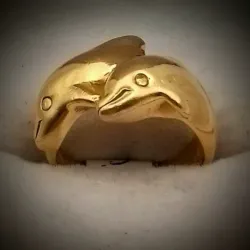 Anillo Original 14K con dos delfines entrelazados es talla 6