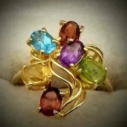 Anillo Original 14K de coctel de gemas macizo es talla 8