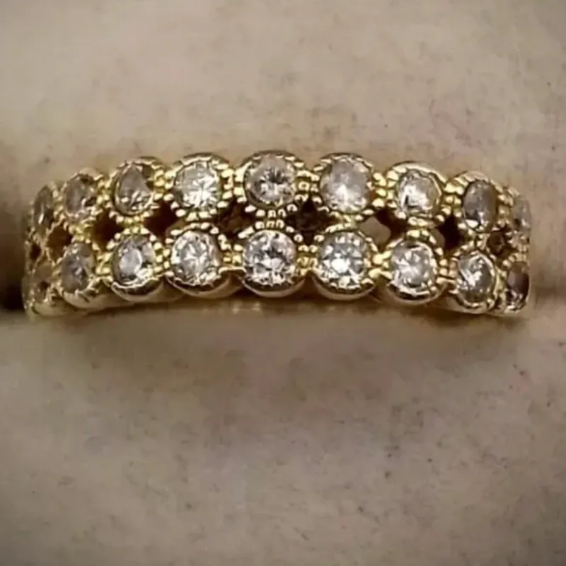 Anillo Original 14K Exclusivo Con dos Hileras de Circones Pequeños Redondos es talla 7