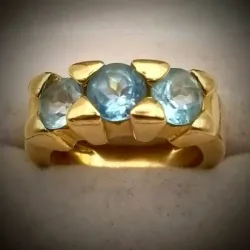 Anillo Original 14K Macizo Con 3 Agua Marina es talla 7
