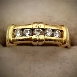 Anillo Original 14K Macizo Exclusivo con una Ola y Circones Blancos Redondo Engaste de Canal es talla 7