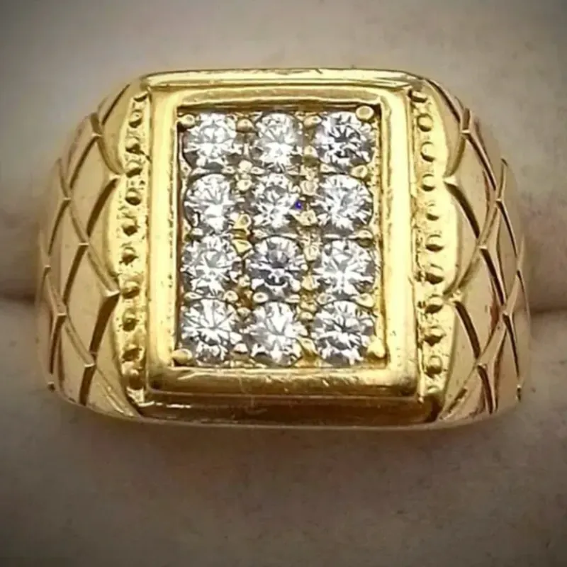 Anillo Original 14K Macizo Rectangular Con Circones Blancos Redondo es talla 10-1/2