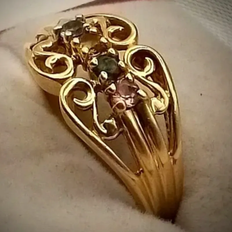 Anillo Original 14K Volumen Tejido Con Gemas Naturales es talla 8
