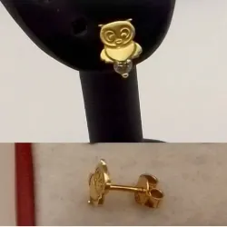 Aretes Originales 10K Pegados Forma de Lechuza Con Circón Blanco poseen Cierre de Mariposa de Presión