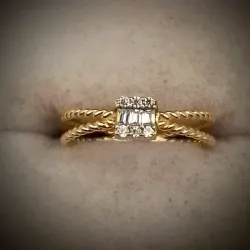 Anillo Dos Aros Con Circón Baguette