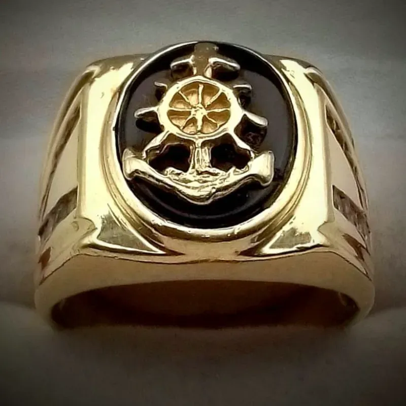 Anillo Grande con Ancla ⚓ Combinado Con Onix Negro Exclusivo