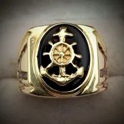 Anillo Grande con Ancla ⚓ Combinado Con Onix Negro Exclusivo