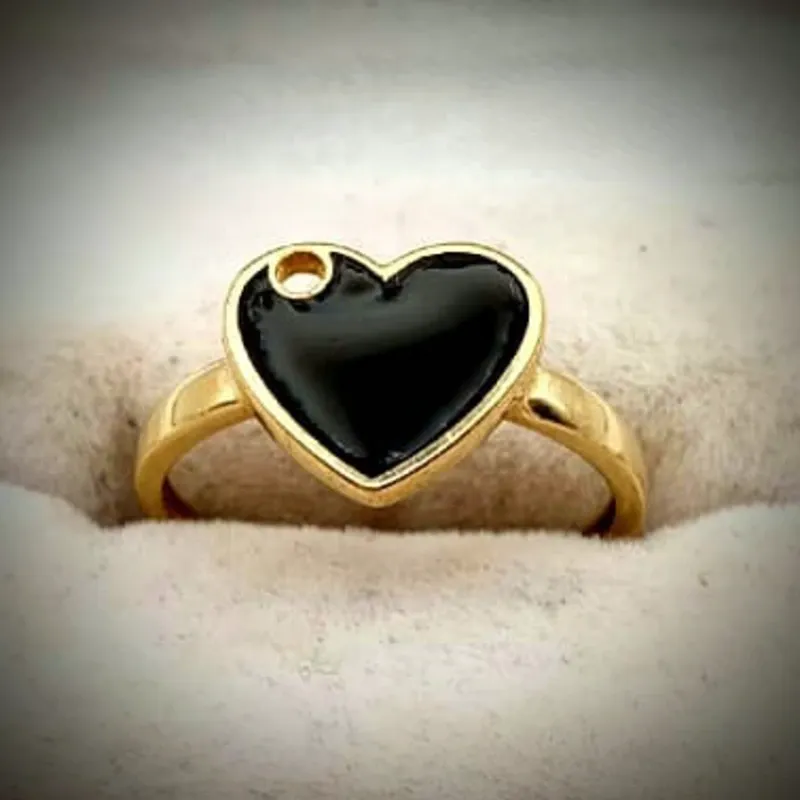 Anillo Original 10K en Forma de Corazón Con Onix Negro