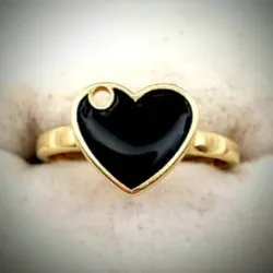 Anillo Original 10K en Forma de Corazón Con Onix Negro